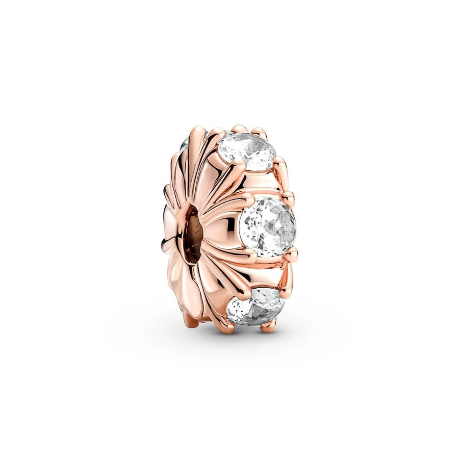 925 Sterling Silver Rose Gold & Gold Plated Long Pronged Sparkling Clip Charm Bead Fit Original Pandora bracciale gioielli da donna