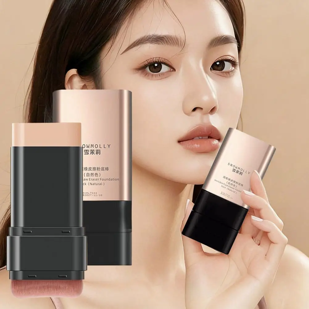 Double-Ended Concealer Eraser Foundation Stick Waterproof with Brush Non-Cakey Long-Lasting BB Cream Lightweight Full Coverage