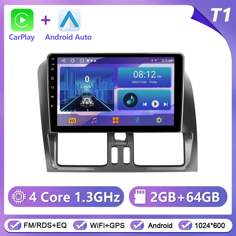 Podofo Draadloze Carplay Android Auto Radio voor VOLVO XC60 2008-2013 Auto Intelligent Systeem 6 + 128G WIFI GPS Navigatie Autostereo