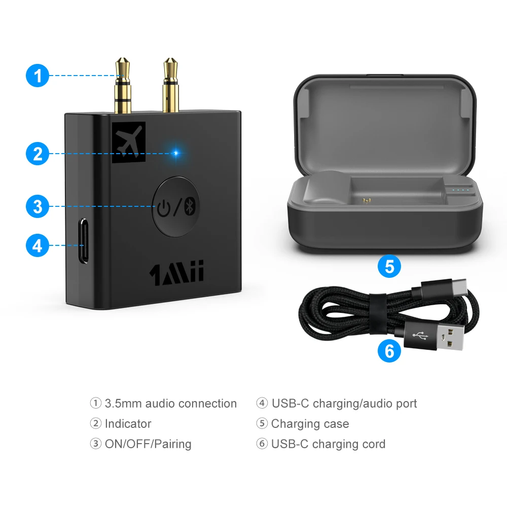 جهاز إرسال صوتي بلوتوث 5.3 مع aptX الكمون المنخفض لنظام الترفيه في الطيران، محول HiFi Bluetooth AUX