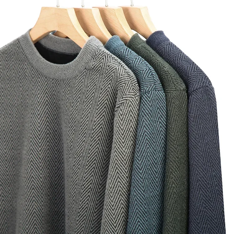 Winter New Plush Middle Aged and Elderly Trendy Men's Business Casual Tops Men Pullover Clothes