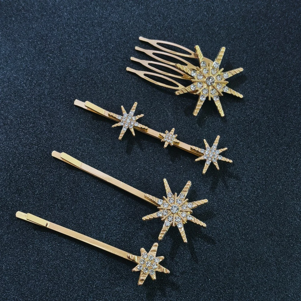 3/4 pcs set Crystal Star Hairpins for Women Girls Metal Hair Clip Pins Luxury Female Hair Pins Wedding Bridal Hair Accessories view 6