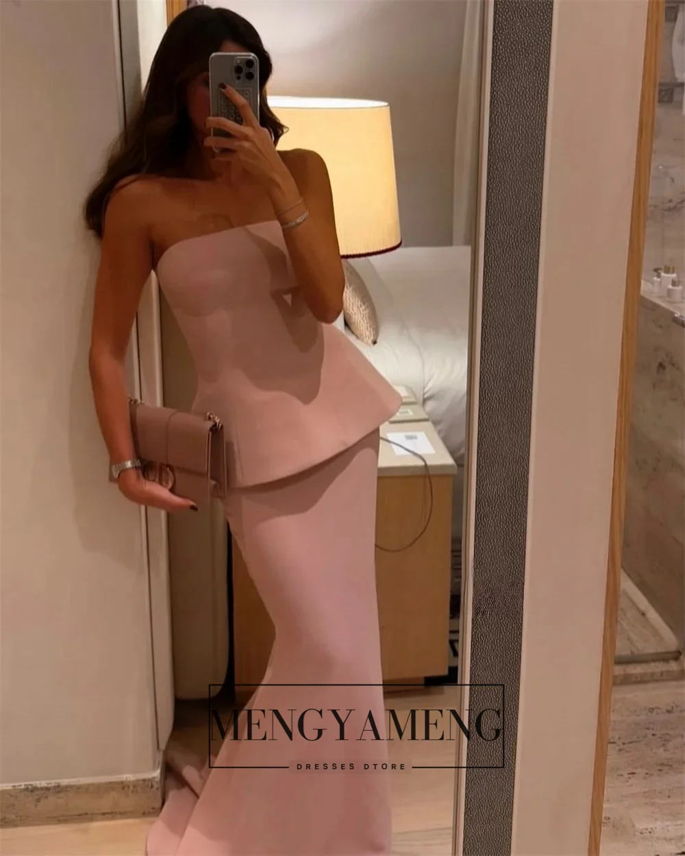 ZHUISHU Abiti da sera eleganti a sirena rosa Lunghezza pavimento Abiti da festa di nozze senza spalline Abiti da festa personalizzati senza maniche