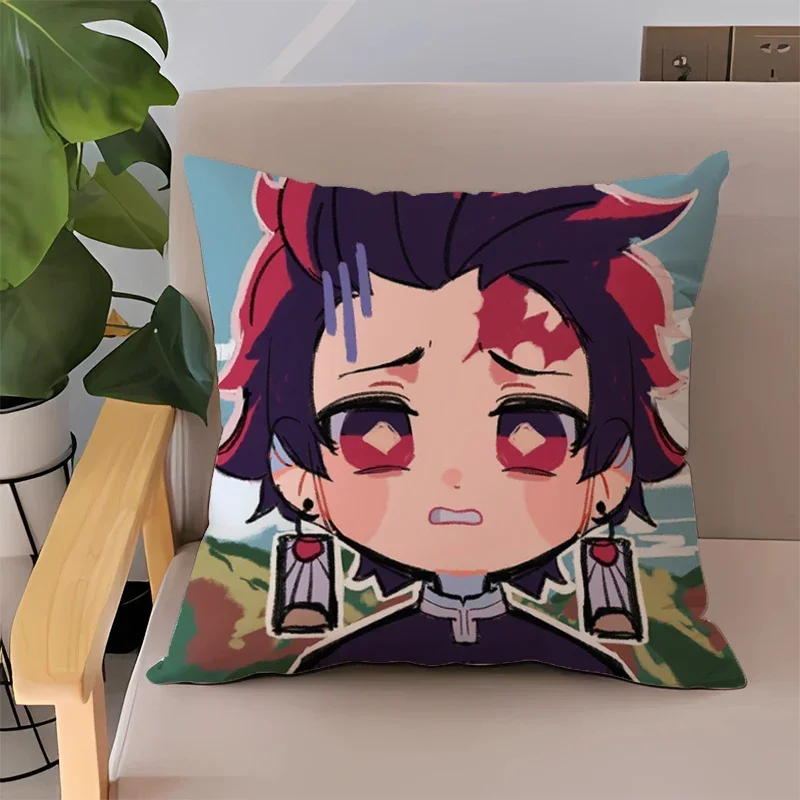 Fundas de almohada de 45x45 para cama, funda de cojín de Anime Demon Slayer para niños, estampado de doble cara, almohadas para sofá, decoración del hogar