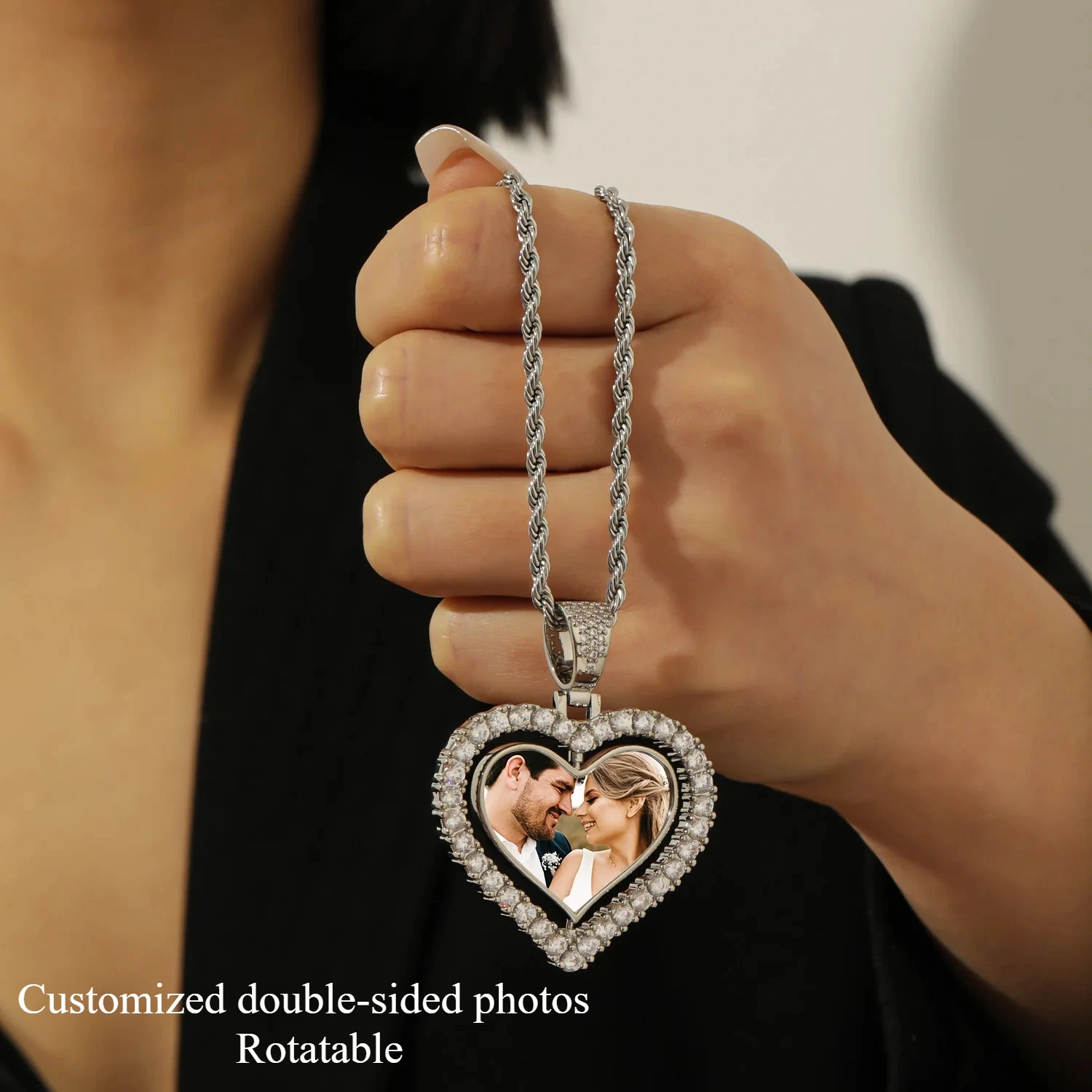 

Custom Iced Out Angel Photo Pendant Necklace Tennis Chain Personalized Diamond Family Pet Photo Charm Fashion Hip Hop Jewelry