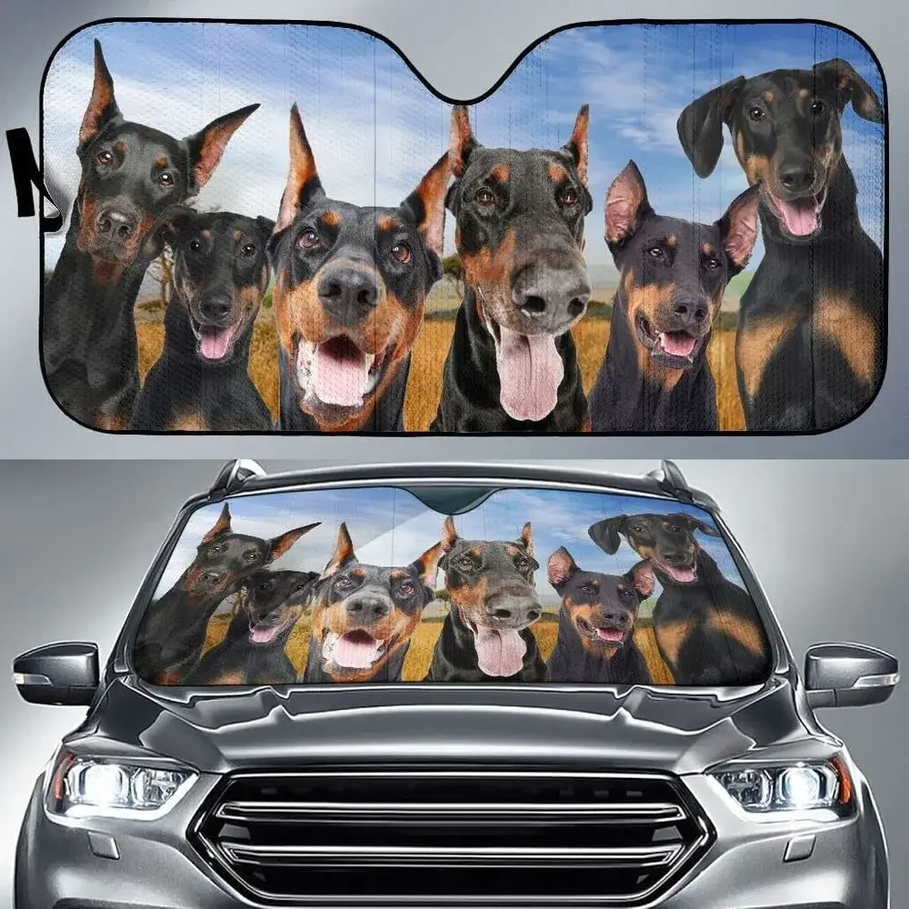 Funny Black and Tan Doberman Pinscher Dog Lover Car Sunshade Windshield Window, Gift for Doberman Pinscher Lover, Car Windshield