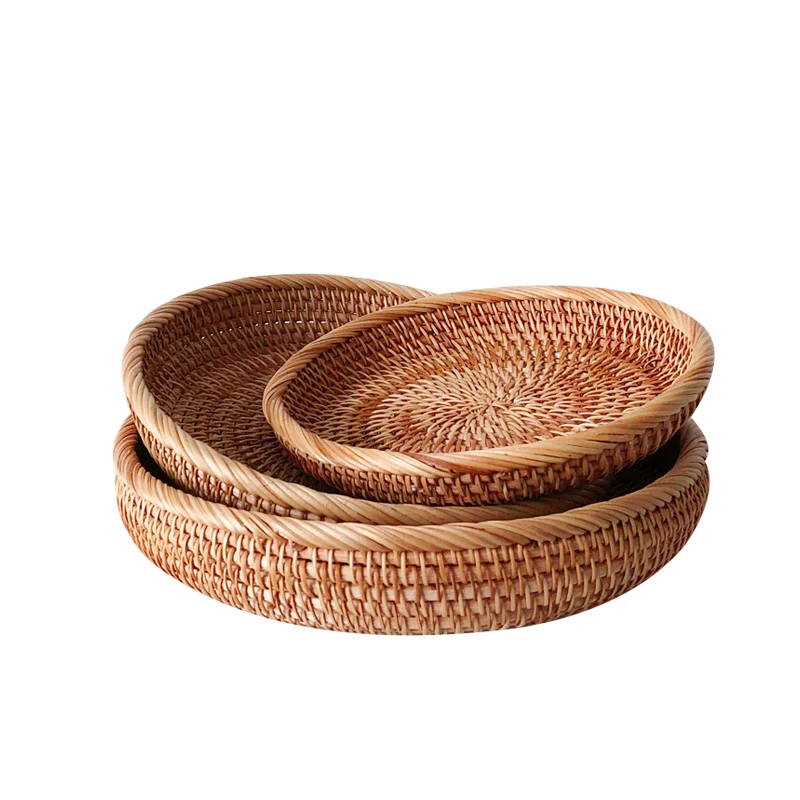 #Vietnamese rattan fruit basket bamboo basket living room home round woven dried fruit tray straw steamed bun basket tray