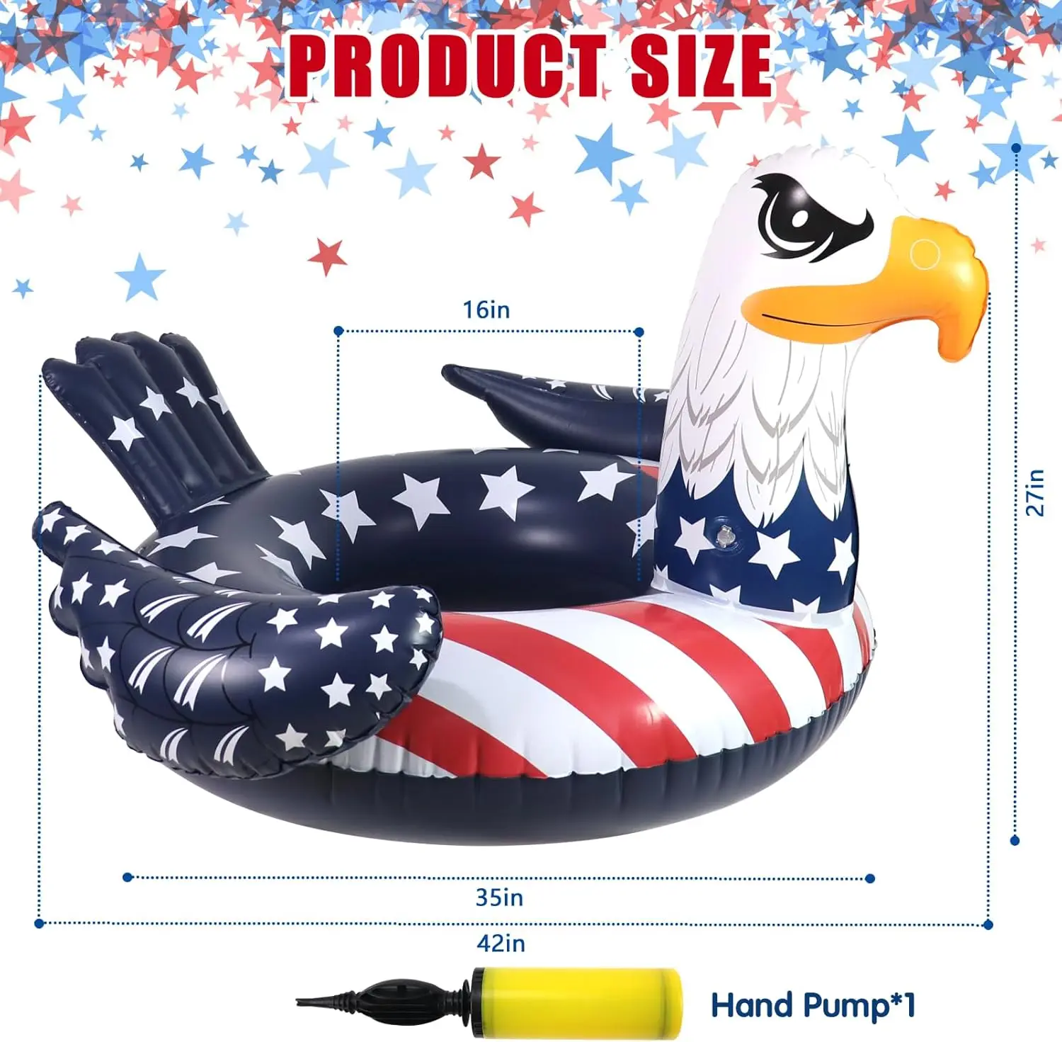 Flotadores inflables para piscina con águila, flotadores grandes del 4 de julio, anillos de tubo para natación, diseño de bandera americana, balsa flotante, playa divertida para lago