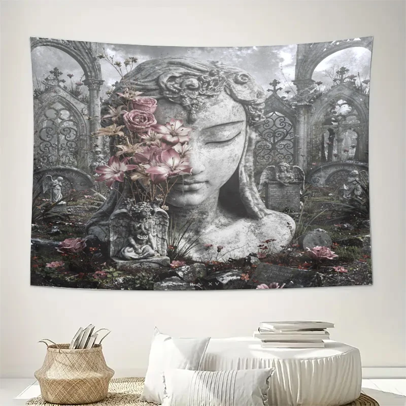 Large Goddess Portrait Tapestry Bohemian Boho Wall Hanging Mural Art Renaissance Vintage Floral Print Gothic Aesthetic Decor for