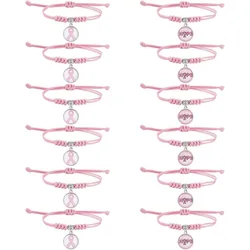 12 Pcs 2 Styles Pink Ribbon Braided Bracelets Breast Cancer Awareness Glass Charms Bracelet Adjustable Bracelet for Women Breast