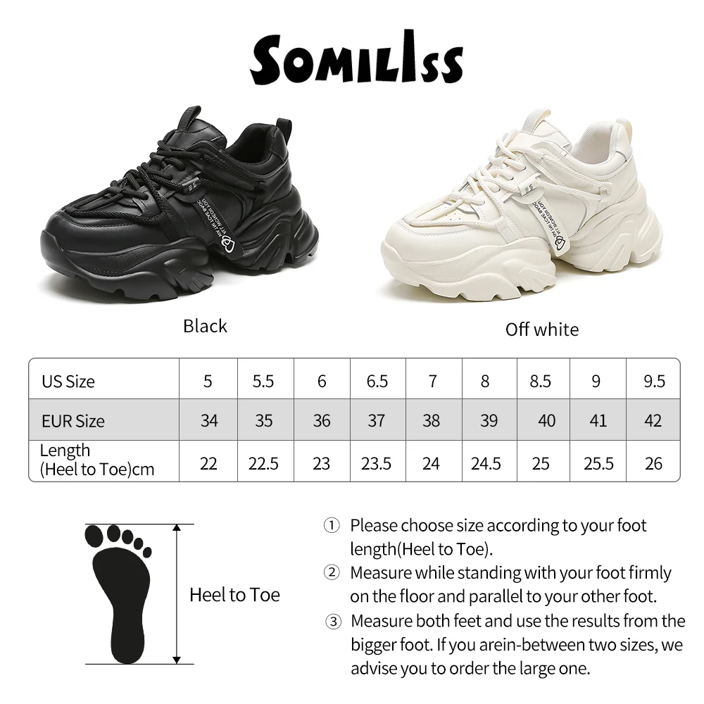 SOMILISS Womens Chunky Platform Sneakers Genuine Leather Lace Up High Quality Ladies Autumn Fashion Casual Sneaker Shoes