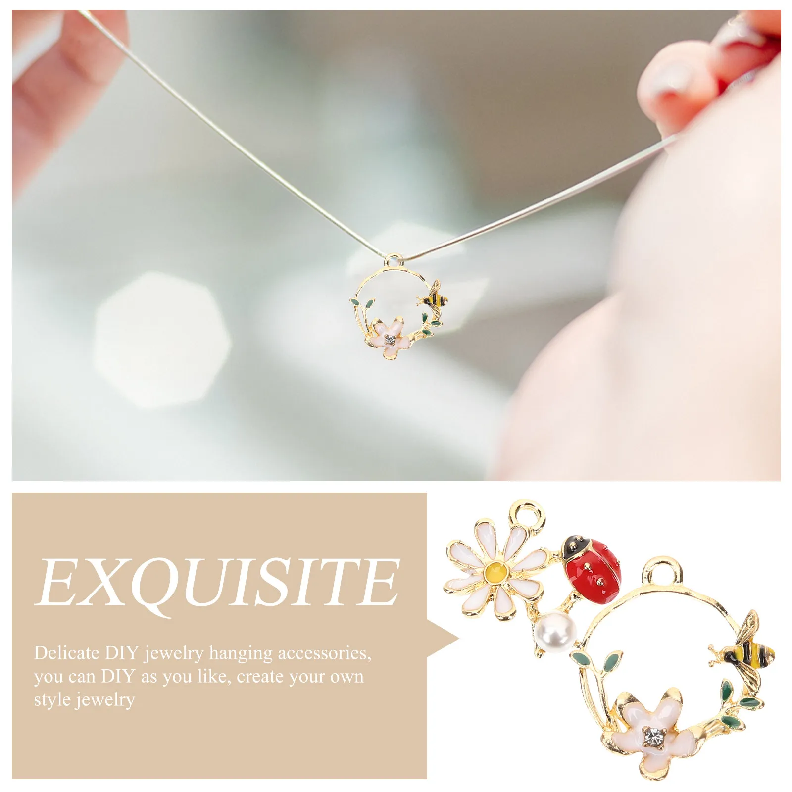 

20Pcs Ladybug Bee Flower Charms Hanging Hole Jewelry Charms DIY Necklace Bracelet Earring Keychain Pendants for Creative Making