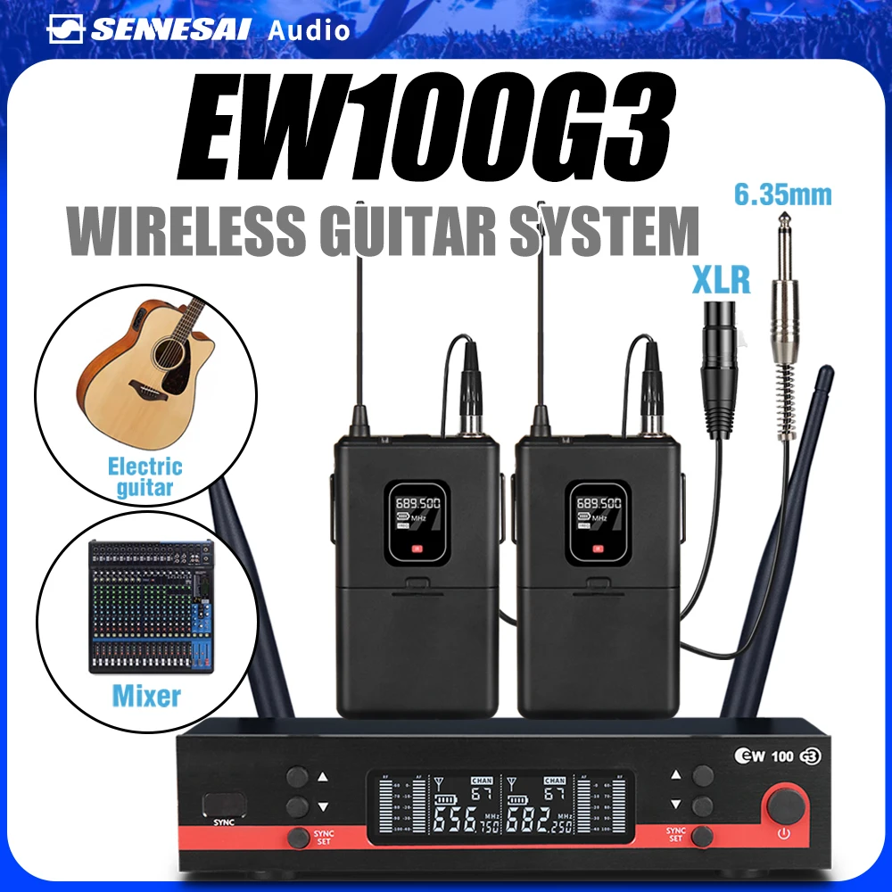 Top Quality！EW100G3 Professional UHF Guitar Wireless System Transmitter And Receiver For Electronic Organ ,600-699mhz 2 Channel