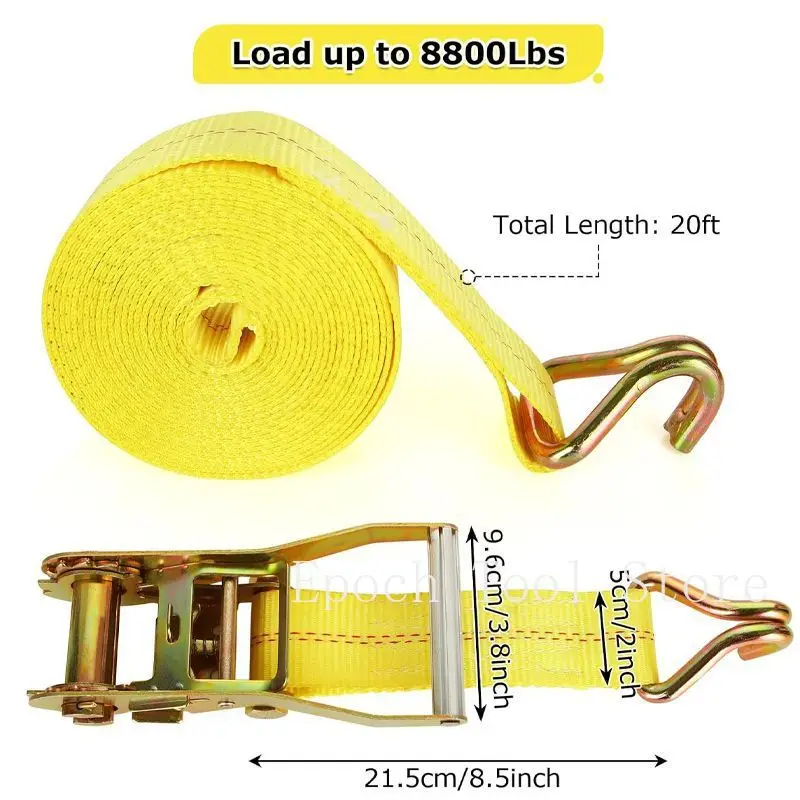 5T Load Bearing US Standard Double Hook Ratchet Strap Polyester Winch Belt Cargo Lashing Tightener for Goods Binding Ropes