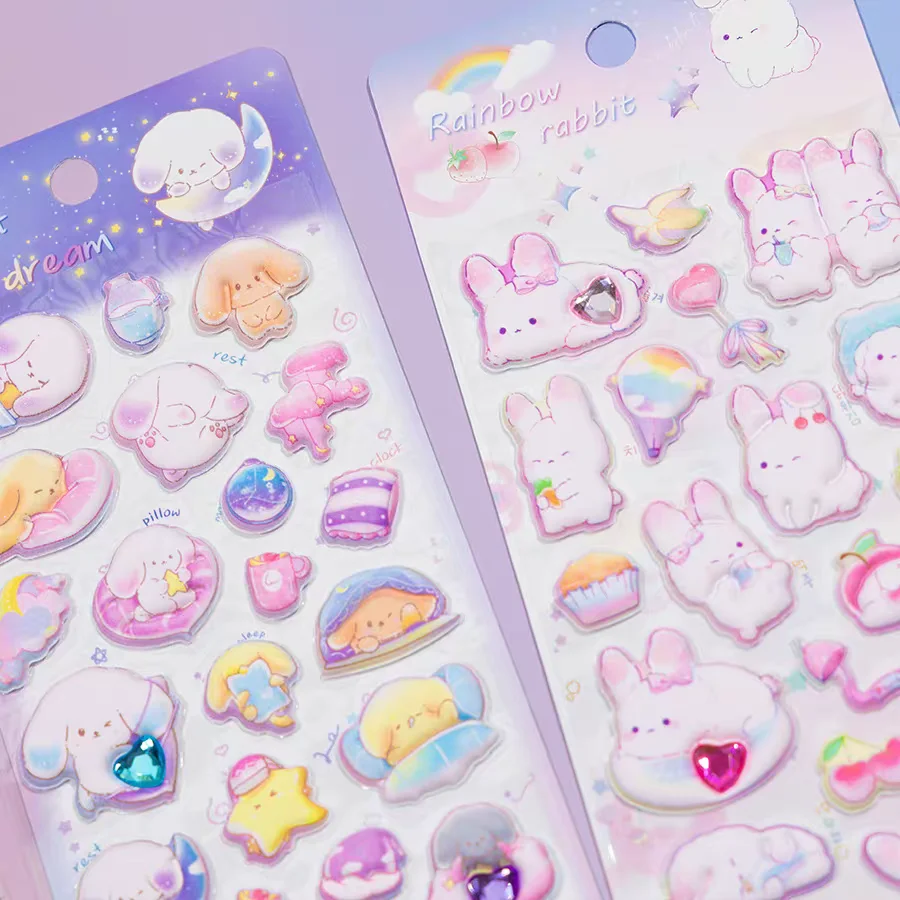 4 قطعة الحيوانات الكرتون حلم الدب الأرنب ثلاثية الأبعاد منتفخ ملصق سكرابوكينغ Diy بها بنفسك مجلة القرطاسية ملصق لطيف ديكور اللوازم المدرسية