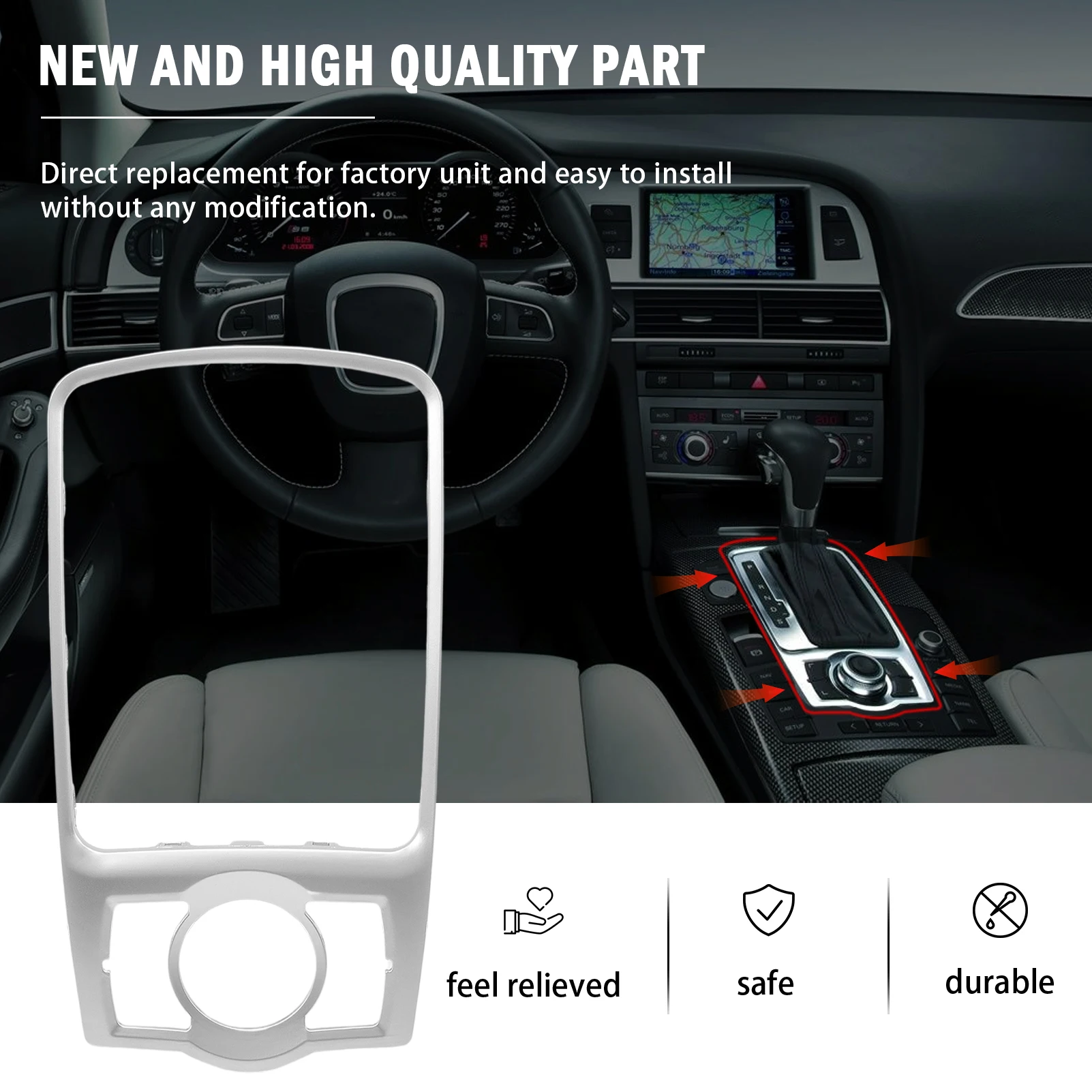 Gear Knob Holder Frame Trim Box Aluminium 4F0864260A Holder Frame Gear Knob Cover Centre Console for A6 S6 C6 RS6 4F