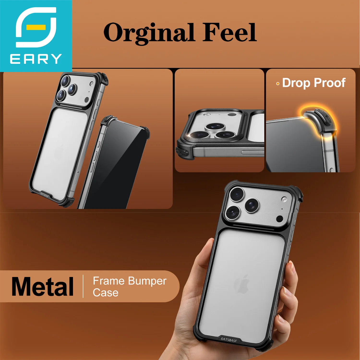 

Eary для iPhone 17 Pro Max 17 Pro, алюминиевый металлический чехол для телефона, оригинальный тонкий защитный чехол на заднюю панель, противоударный простой бампер