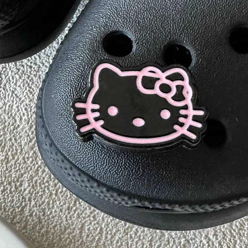 Black and Pink Retro Color Cute Hello Kitty Shoe Charms Accessories DIY Detachable Shoe Clips Elegant Women Girls Gifts image 3