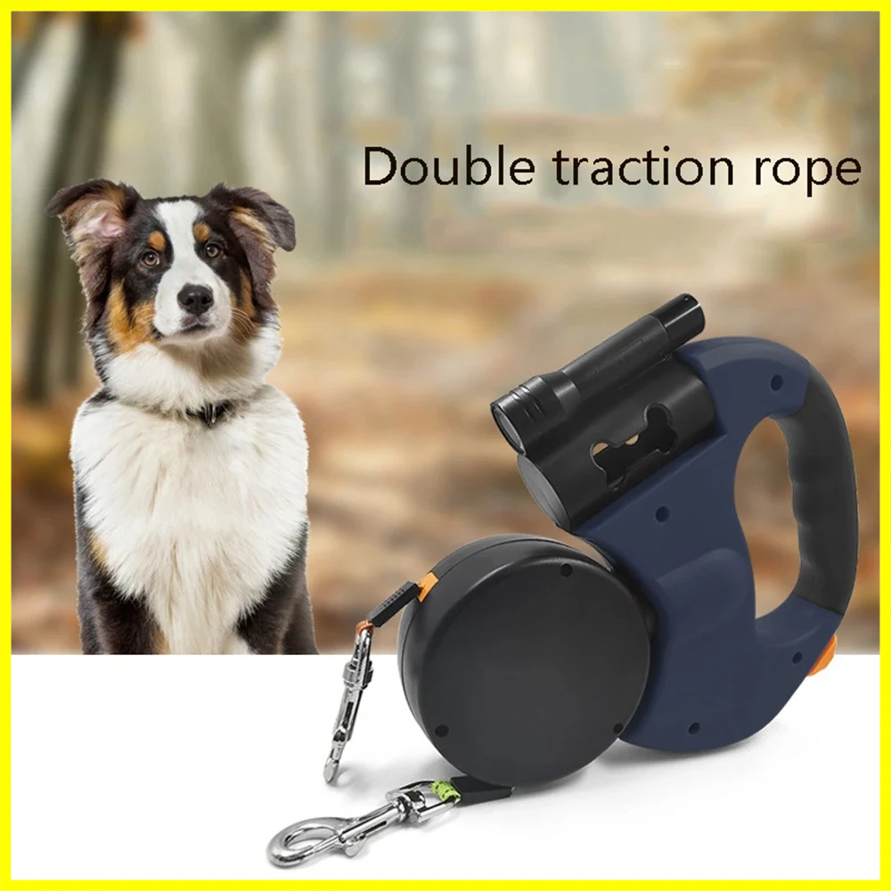 

Adjustable Dog Leashes Automatic Retractable Towing Rope One Pull Two Double Head Creative Dog Walking Rope Chain Pet Supplies