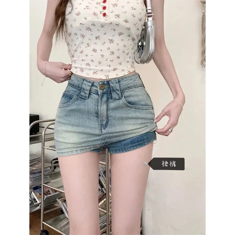 Washed Retro Denim Skirt Women 2026 Summer New High-waisted Anti-light Hip-wrapped Short Skirt