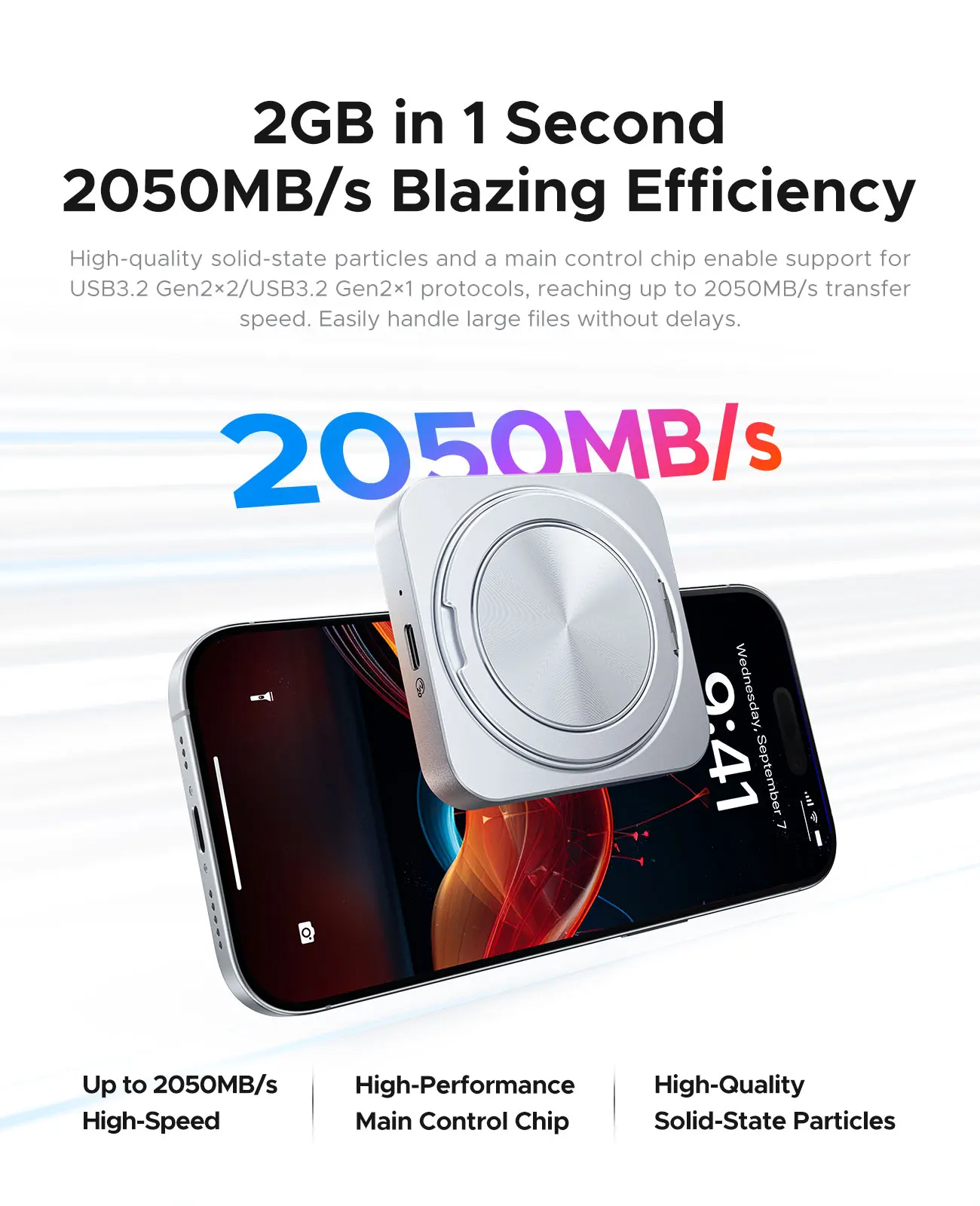 ORICO Magnetic External SSD for iPhone 16 15 Pro/Max ProRes 2000MB/s 4K ProRes HDR Record and Store with 360 Stand