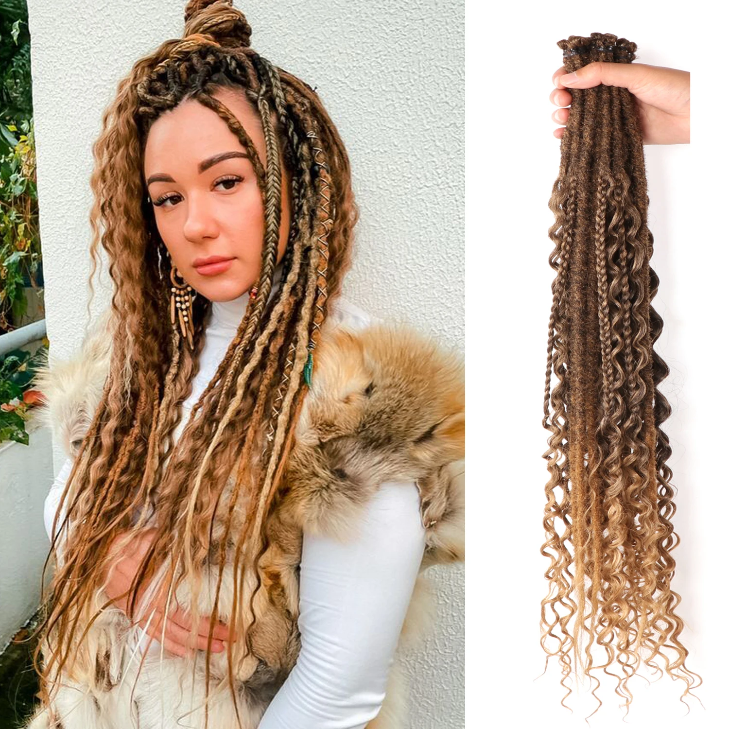 Dansama 3 in 1 gemischte synthetische Dreadlock-Verlängerungen Single-Ended Dreads Boho mit Box Braids Dreads Hip-Hop-Stil für Frauen