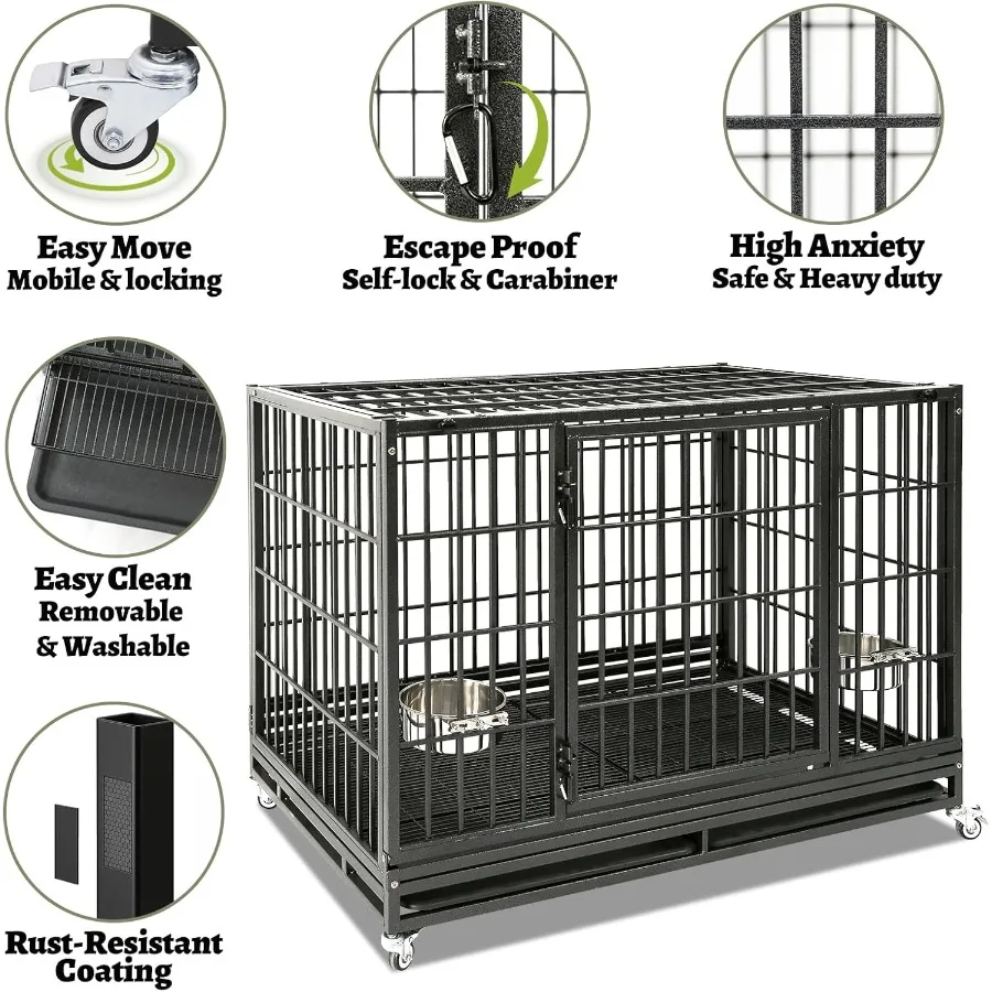 48 بوصة غير قابل للتدمير الثقيلة الكلب قفص باب مزدوج للكلاب سلالة كبيرة مثالية للحيوانات الأليفة عالية القلق الهروب برهان داخلي Ke