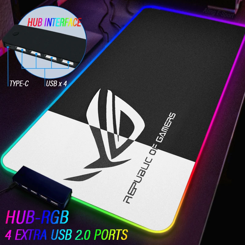 Imagem -04 - Multiport Hub Usb Luminous Mouse Pad Tapete Extensível Roge Anime Tapete de Mesa Rgb Tapete de Escrita de Estudante Personalizado