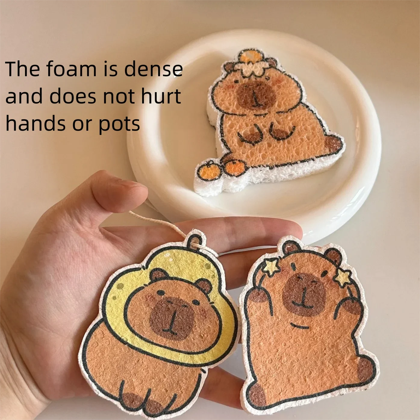 

4PCS Wood Pulp Sponge Cartoon Compressed Cleaning Sponge Dish Cleaning Utensil Washing Sponge for Kitchen Household