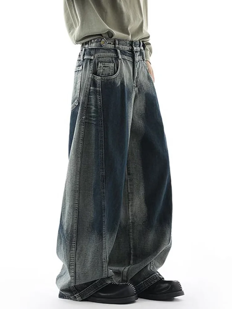 

Женские синие винтажные широкие джинсы с высокой талией Y2K Harajuku, американская эстетичная уличная одежда 2000-х годов, модная одежда 2025