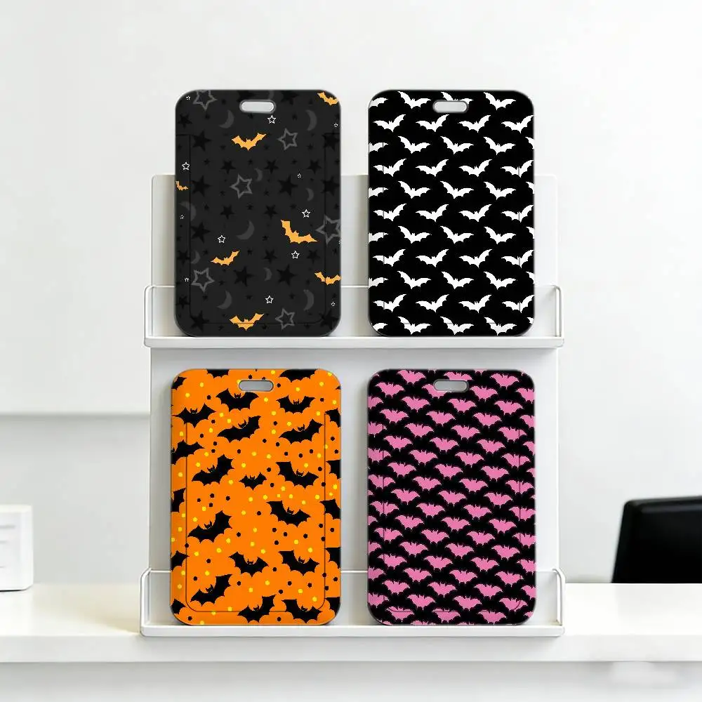 Bat-patterned Premium ID Badge Holder with Neck Strap, Durable Card Cover Lanyard for Employee Work Pass, Office.