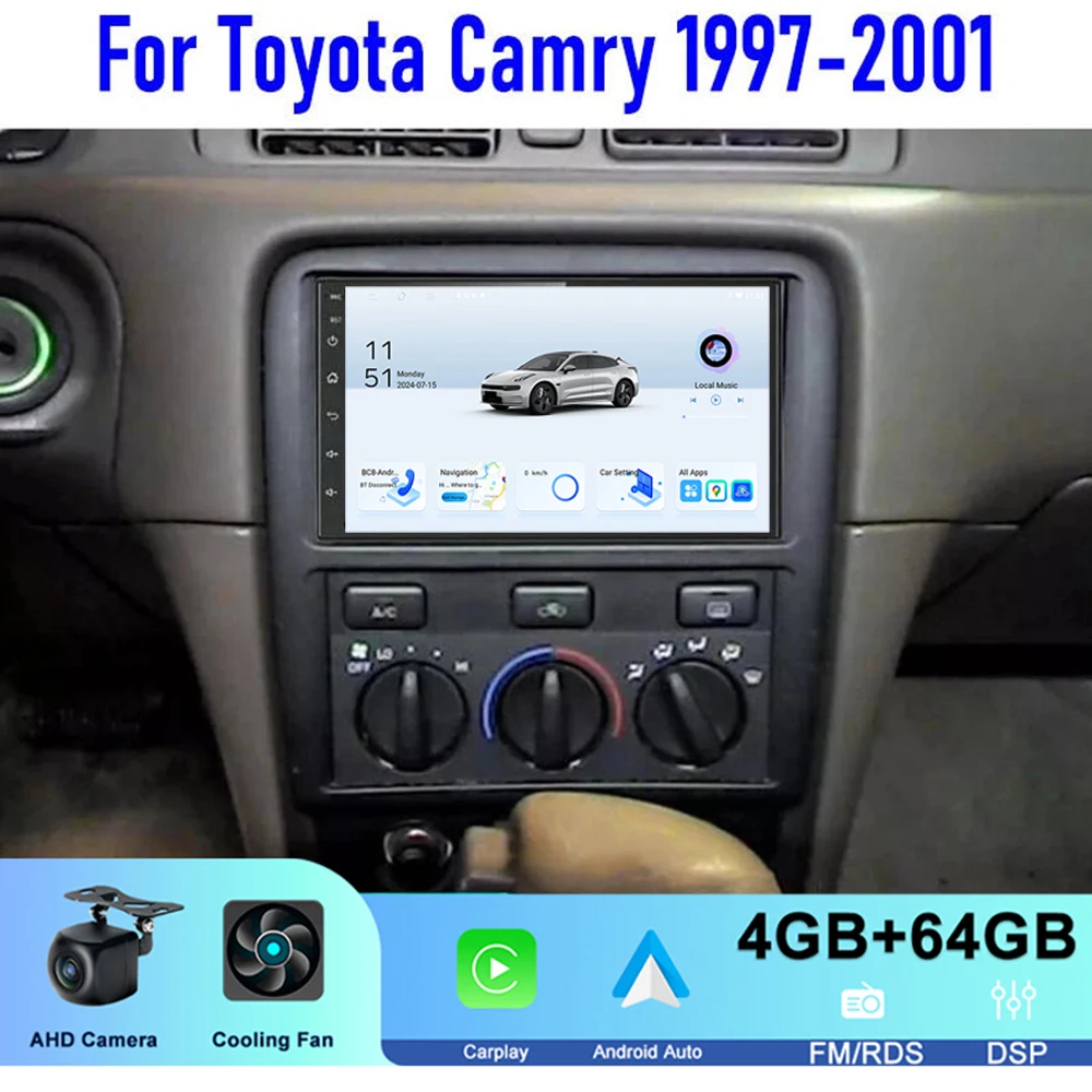 

GPS 7" For For Toyota Camry 1997-2001 Car Stereo Radio Head Unit Wireless Apple Carplay Android 15 Reversing Image WIFI 4-64GB