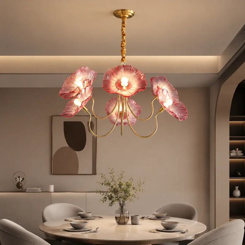 Nordic Glass Flower Petal Design Modern Minimalist Floral Style Living Room Bedroom Dining Area Decorative Ceiling Chandelier