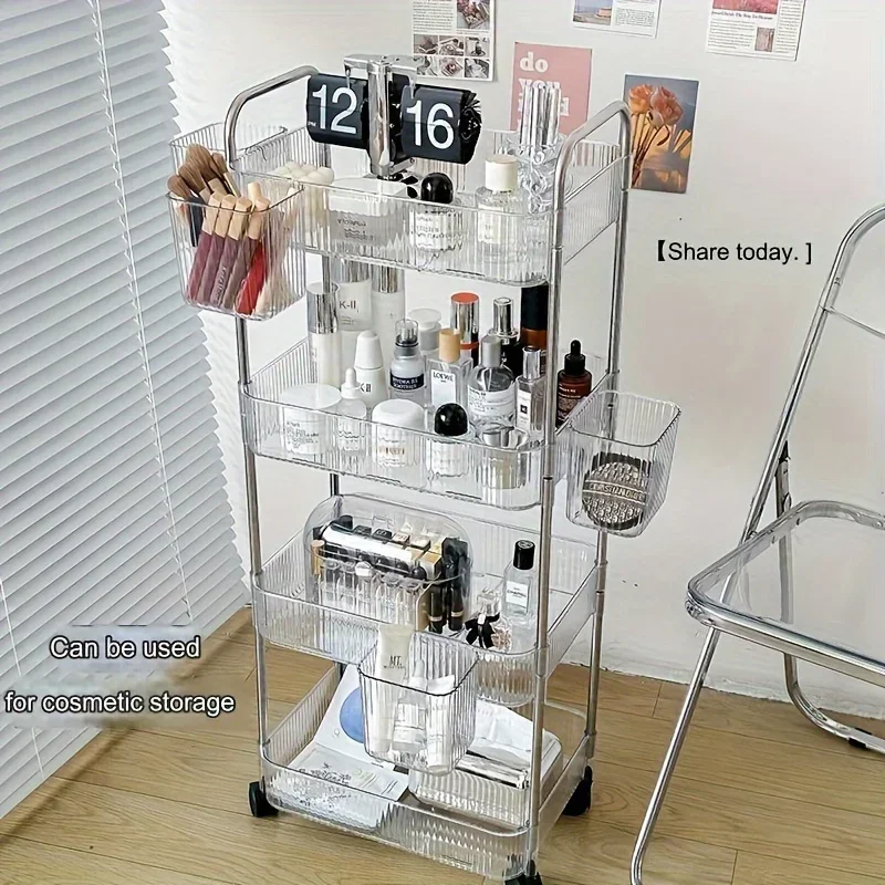 عربة تخزين شفافة مكونة من 3 طبقات بعجلات - منظم دوار متعدد الوظائف لغرفة النوم وغرفة المعيشة والمكتب #3