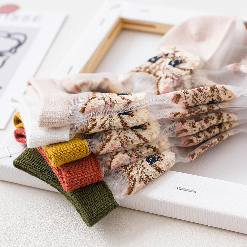 اليابانية الكورية العصرية الصيف النساء الجوارب شفافة لطيف الكرتون القط الجوارب Kawaii السيدات رقيقة كريستال الحرير الألياف الزجاجية الجوارب #3