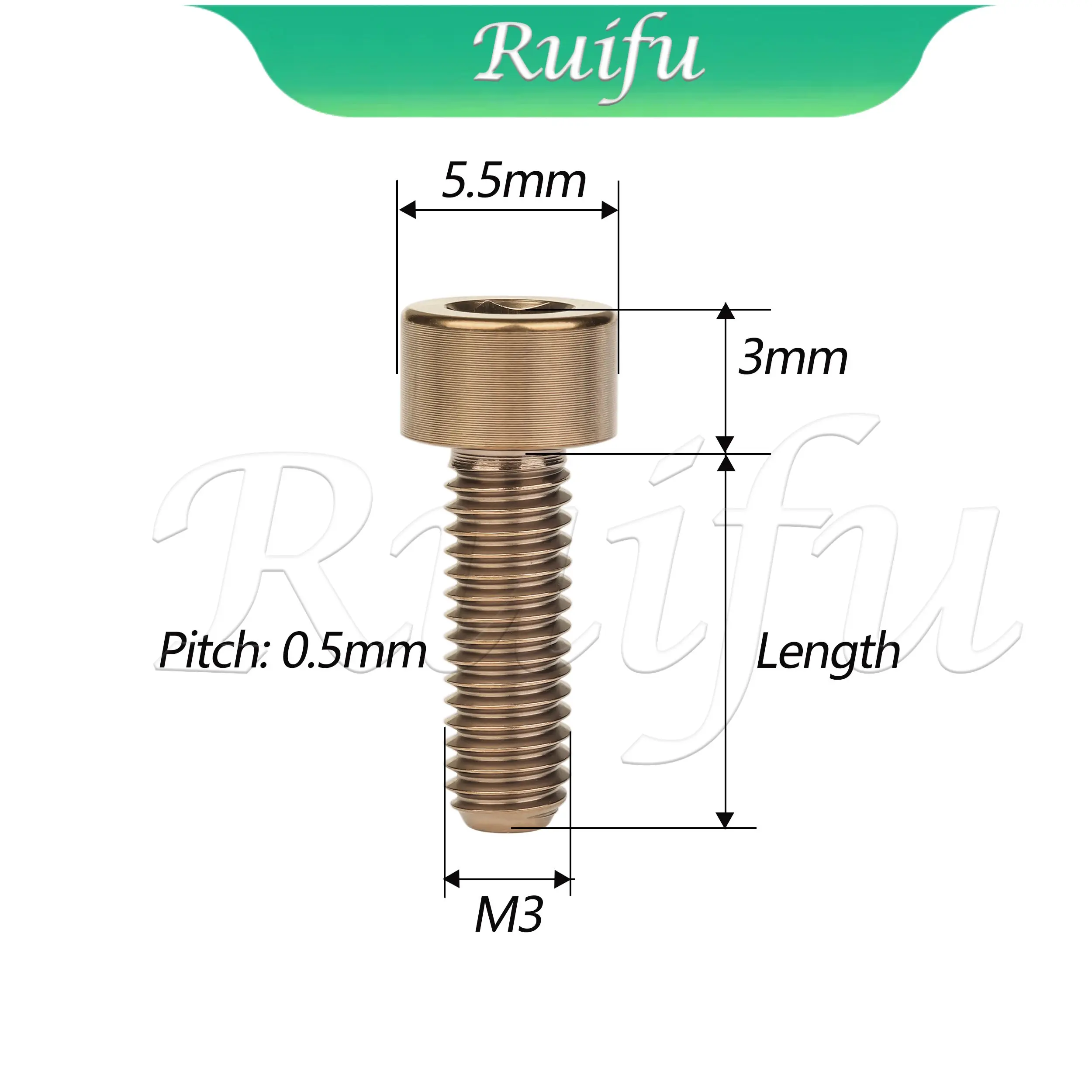 Ruifu Titanium Bolt M3 M4 X 6 8 10 12 15 18 20mm Inner Hexagon Screws DIN912 for Bike Ti Fastener