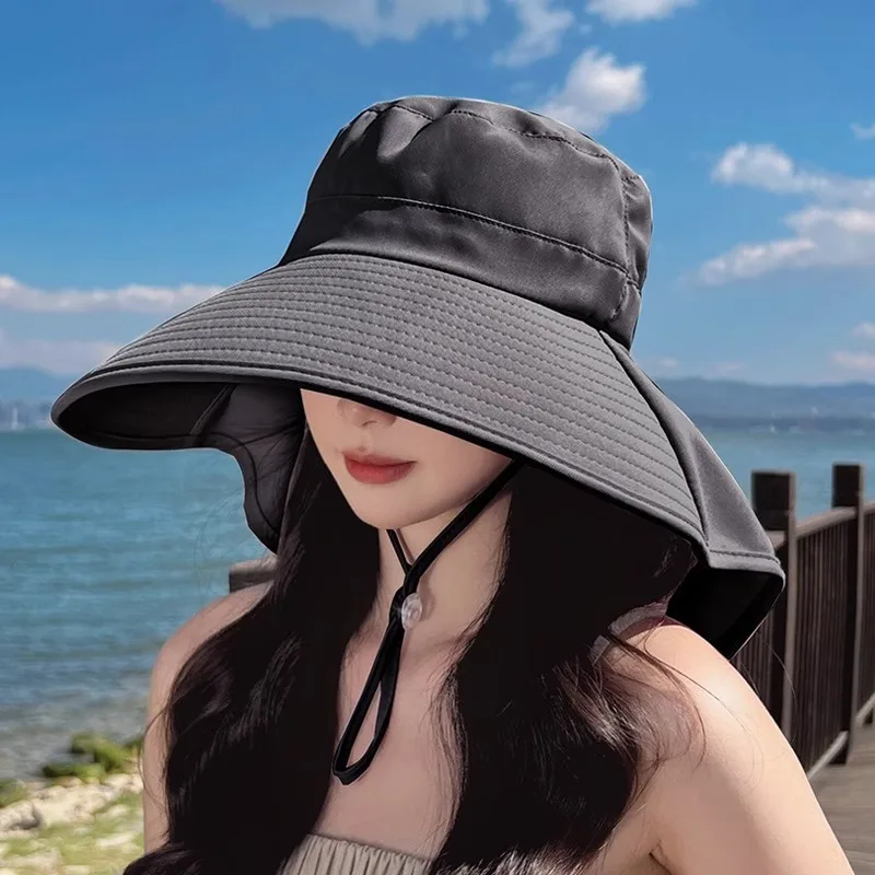 

Big Brimmed Bucket Hat for Women in 2024 New Face Covering Shawl UV Resistant Summer Sun Hat for Cycling Seaside Sun Hat Bob