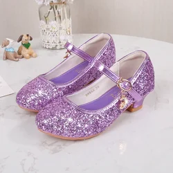 Classic Children High Heels Leather Shoes Fashion Sequins Elegant Kids Girls Wedding Shoes Princess Party Dress Single Shoes