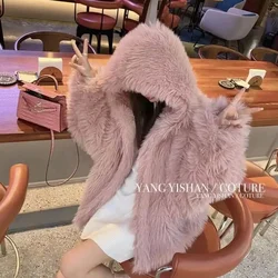 Top de piel sintética para mujer, abrigo con cuello de piel de zorro de longitud media, estilo coreano, nueva calle, otoño e invierno, 2024