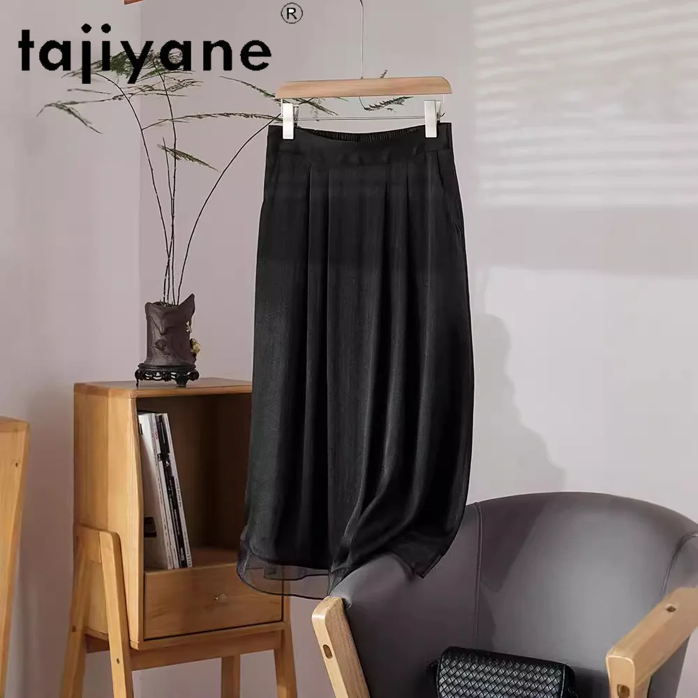 TAJIYANE 100% Mulberry Silk Skirts for Woman 2024 Elegant Fashion Summer Women Clothing Vintage Black Long Skirt Юбка Женская