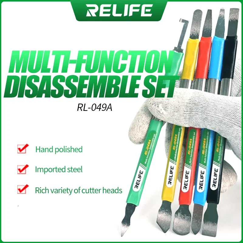 

RELIFE RL-049A Multifuncitonal Disassemble Prying Knife Set Mobile Phone Back Cover Removing Tin Scraping Hand Polished Tools