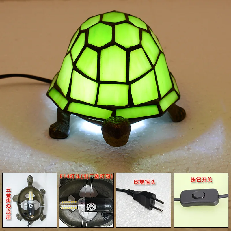 Creative Turtle Night Light Vintage Stained Glass Lamp Bedroom Desk Light Fixtures Night Lamp