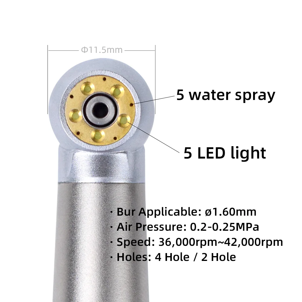 5 LED High Speed  Air Turbine Push Button Ceramic Bearing Shadowless 5 Water Spray Handpiece