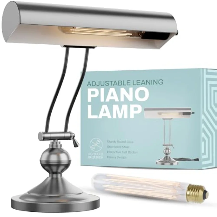 

Classic Antique Retro Adjustable Leaning Piano Lamp Banker Desk Light Satin Nickel