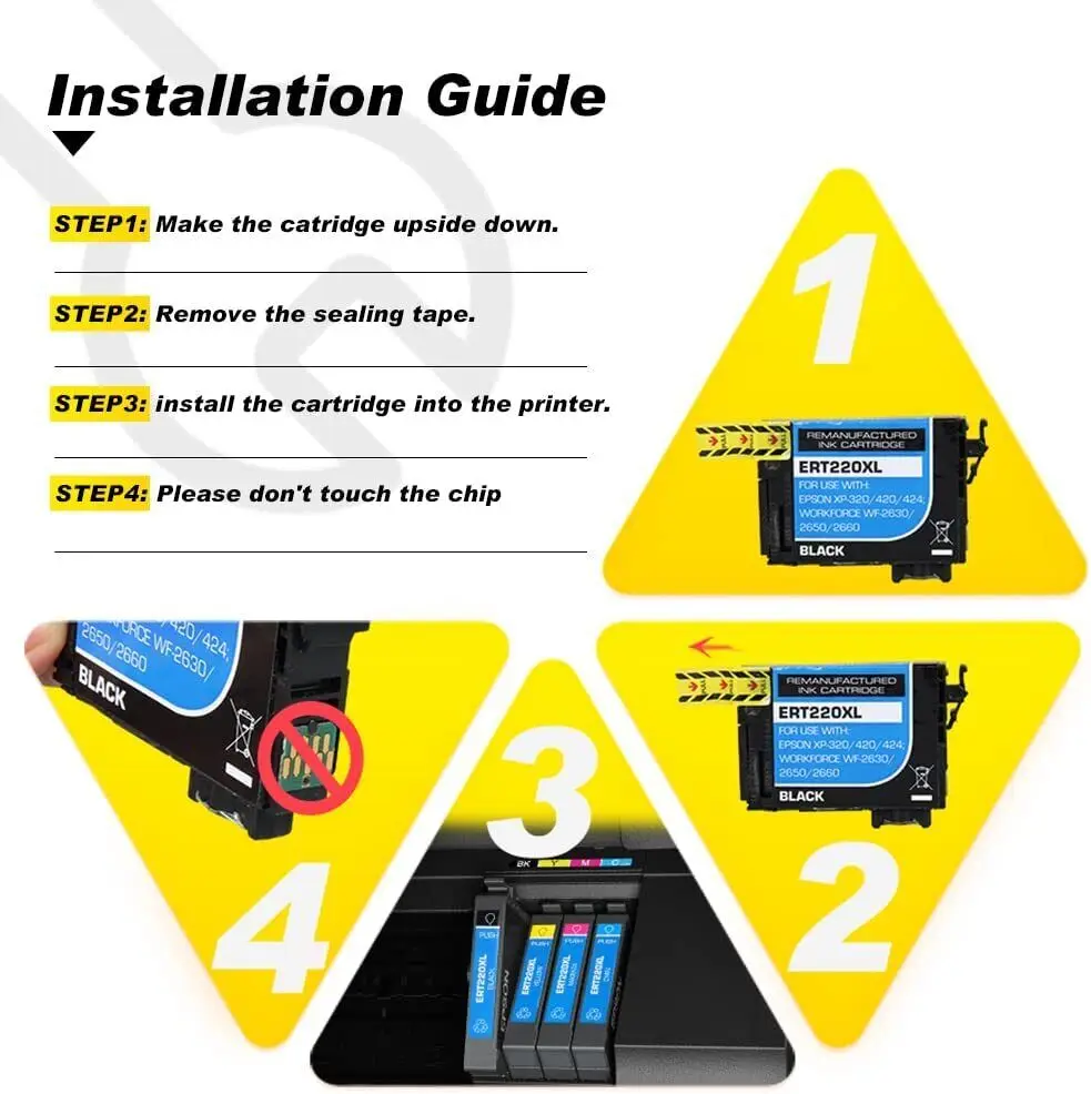 5x Inktpatronen Voor Epson T220XL Workforce WF-2750 WF-2760 WF-2650 Zwarte Kleur