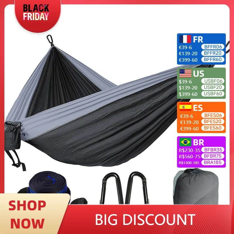 Ultra-Large Double Hammock Camping Survival Garden Hunting Leisure Hamac Travel Double Person with tree friendly straps