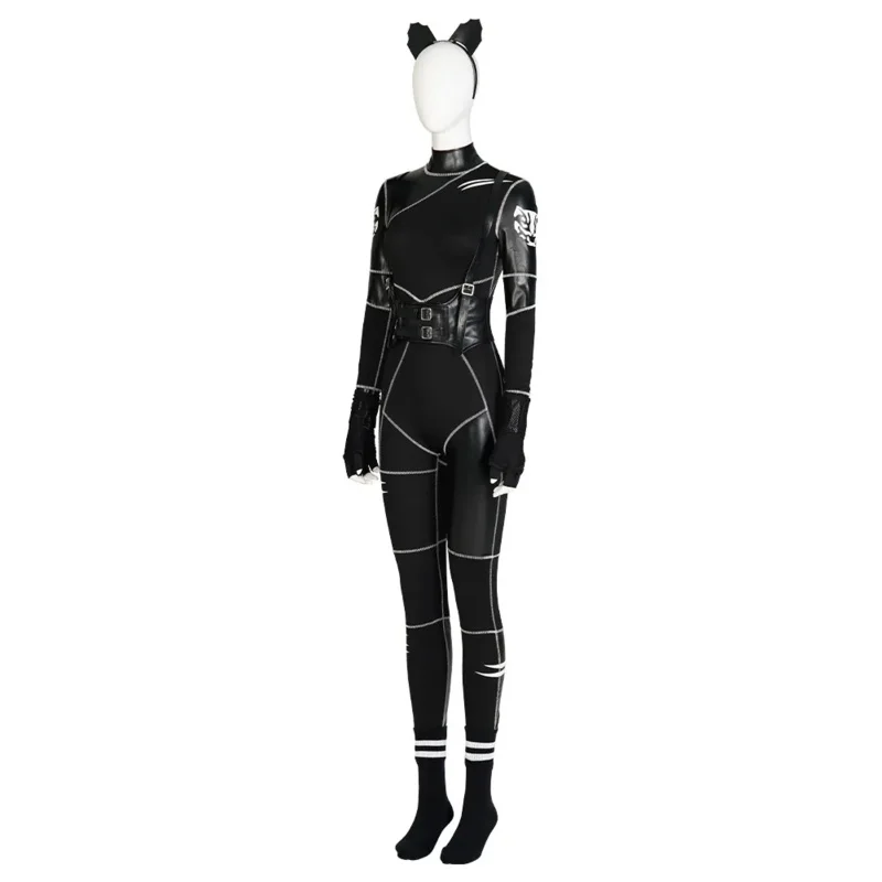 Wednesday Addams Black Cat Jumpsuit Cosplay Costume Headband Outfits Halloween Carnival Party Suit For Girls Women OI440