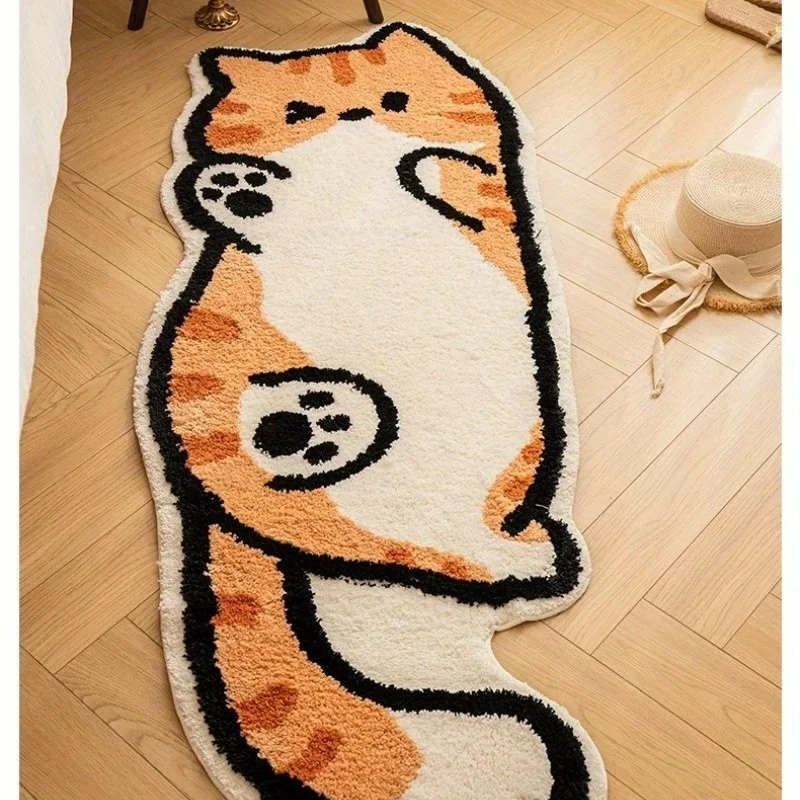 VIKAMA Kunstfell-Plüsch-Teppich mit Katzenmuster, niedliche Teppiche für Kinderzimmer, Schlafzimmer, Nachttisch, Sofa, Bodenmatte, Nachttisch-Teppich, Zuhause
