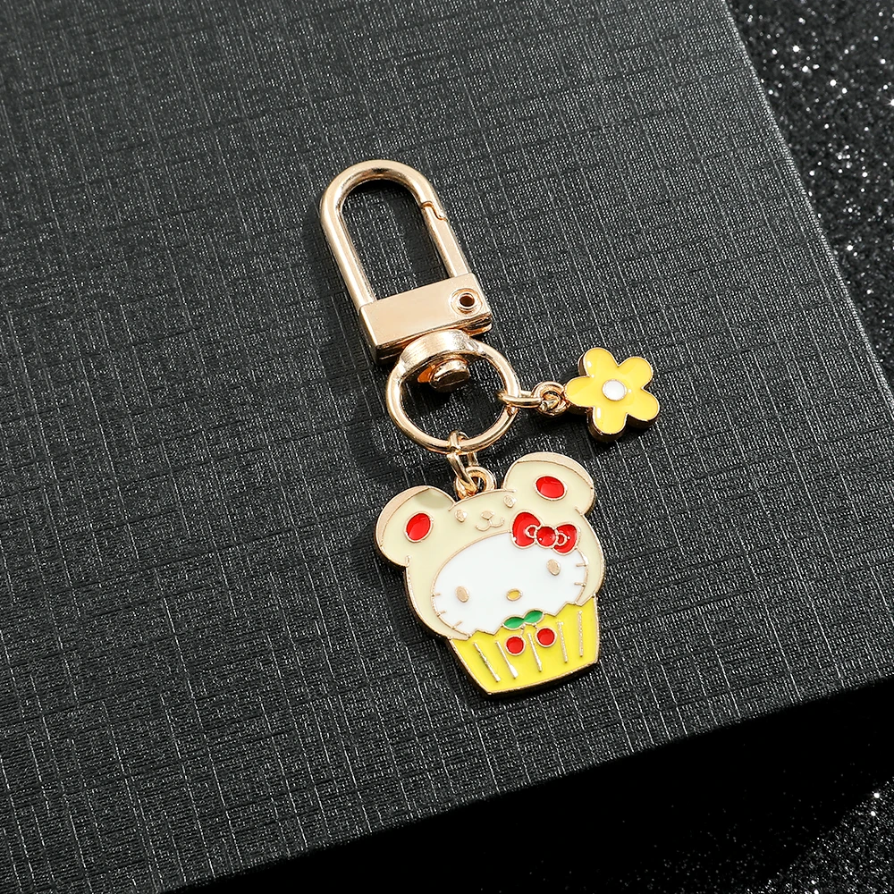 Sweet Cute Hello Kitty Cake Charm Pendant Keychain for Women Girls Fans Sanrio Keyring Birthday Wedding Party Children\'s Gifts