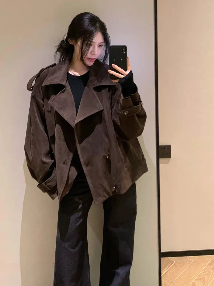 Bomber vestes femmes veste filles automne daim volants décoratif doux ceinture classique Style européen formel OL Chic chaud